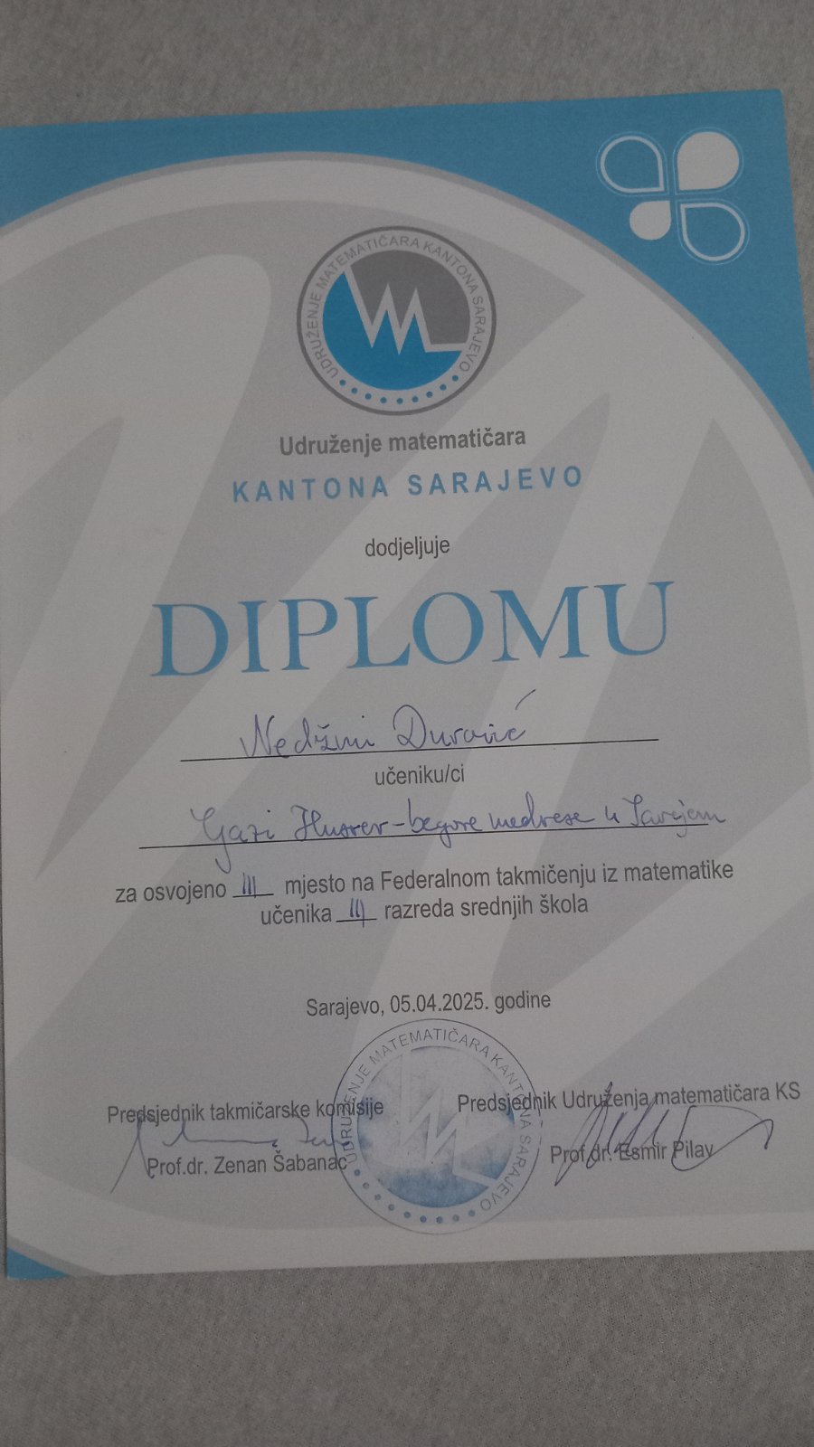 Od Kantonalnog takmičenja do Matematičke olimpijade Bosne i Hercegovine